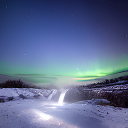 A waterfall and aurora